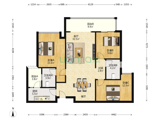 融创香璟台西苑三期 3室1厅2卫 120平方