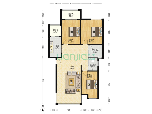 兴进曦镇 3室1厅2卫 120平方