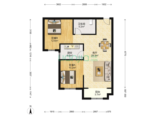 弘盛青年城 2室1厅1卫 85平方