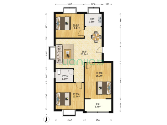 普照寺路20号 3室1厅1卫 103平方