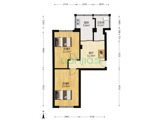 人防宿舍 2室1厅1卫 64平方