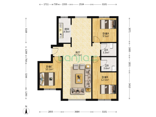 红星威尼斯庄园 3室1厅2卫 111平方