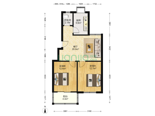 洪山区中医院宿舍 2室1厅1卫 76平方