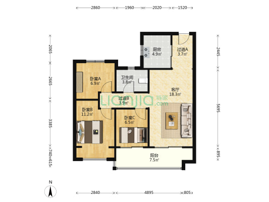 碧桂园时代城鸿园 3室1厅1卫 94平方