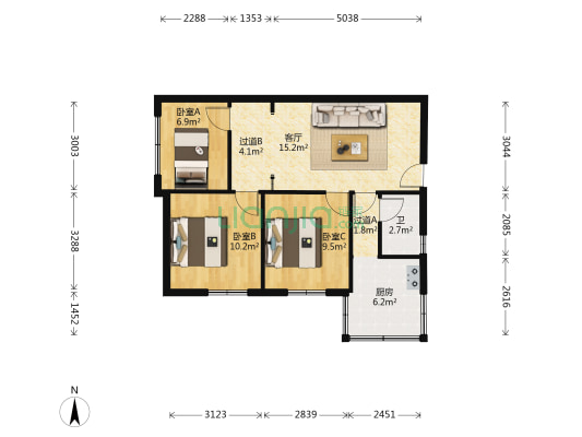五里店24号 3室1厅1卫 66平方