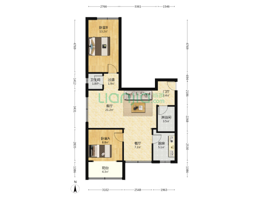 西二道街23号 2室2厅2卫 80平方