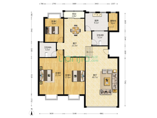 海南省药品监督管理局宿舍 3室2厅2卫 155平方