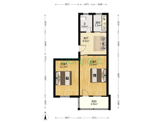 王家社区 2室1厅1卫 60平方
