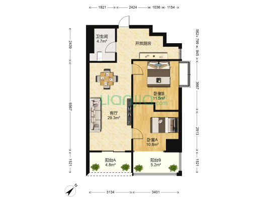 金章华府 2室1厅1卫 90平方