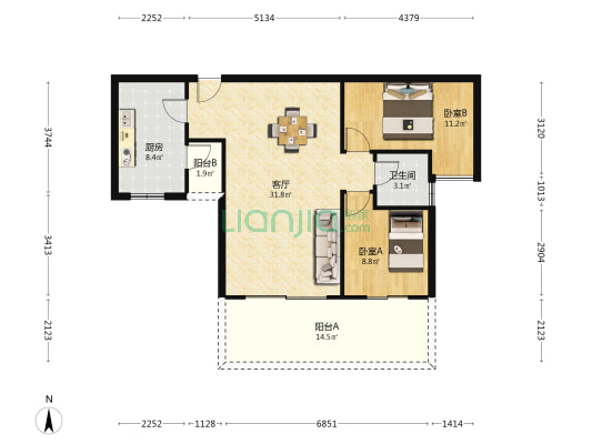 华盛公园里 2室1厅1卫 161平方