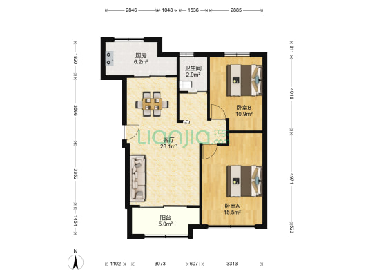 荣安蝶园 2室1厅1卫 90平方