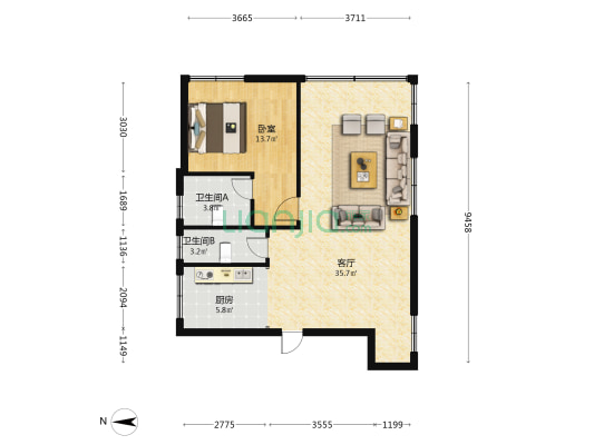 怡康上街 1室1厅2卫 138平方