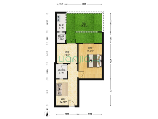 王家塘街64号 1室1厅2卫 56平方