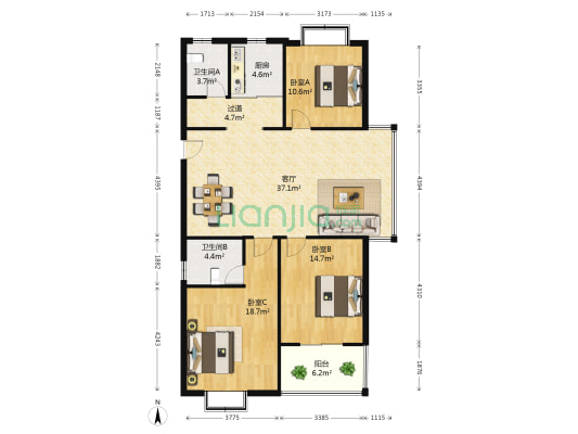 雨润天阁 3室1厅2卫 134平方