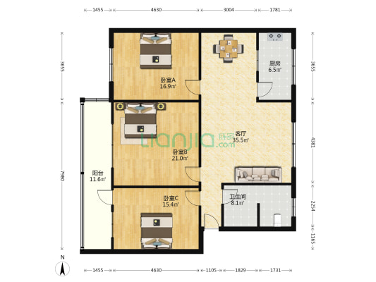 金属回收公司家属院 3室1厅1卫 131平方