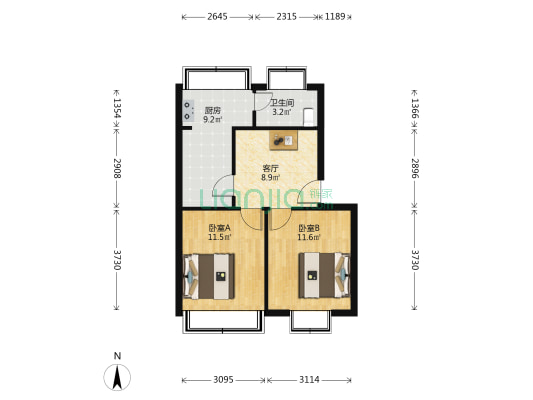 华润15号院 2室1厅1卫 58平方