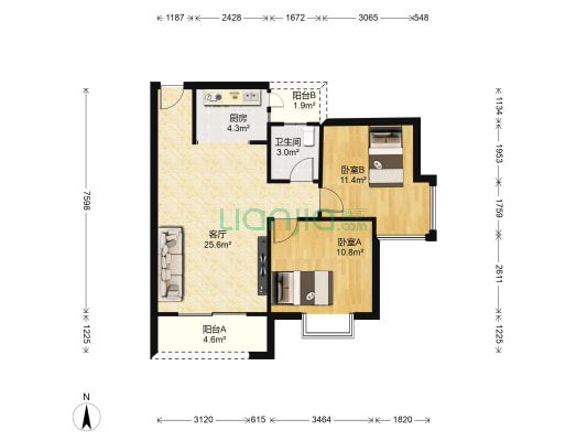 鸿运苑 2室1厅1卫 76平方