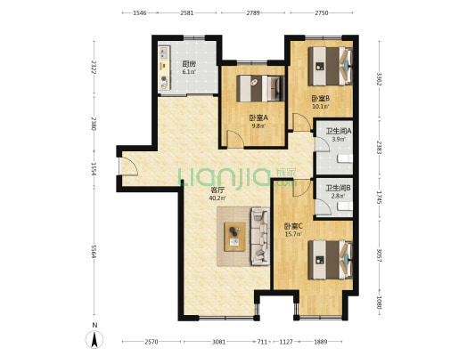 沈阳金融广场金廊公馆 3室1厅2卫 135平方