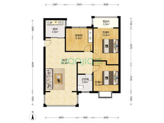 尚东嘉景苑 2室1厅1卫 92平方