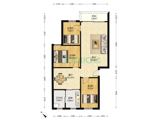 永兴楼 3室2厅1卫 88平方