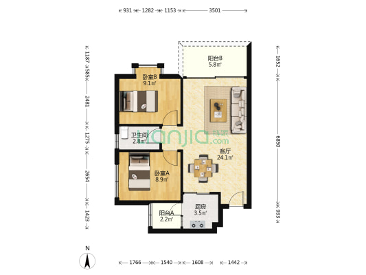 君悦楼 2室1厅1卫 71平方
