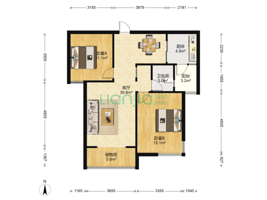 许富花园 2室1厅1卫 96平方