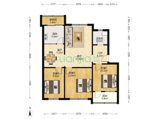 农业银行家属院 3室2厅1卫 91平方