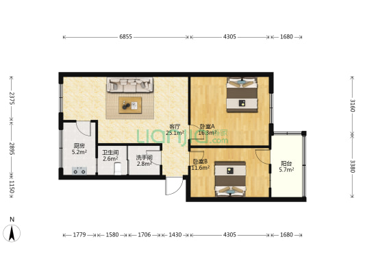 保健医院家属院 2室1厅2卫 81平方