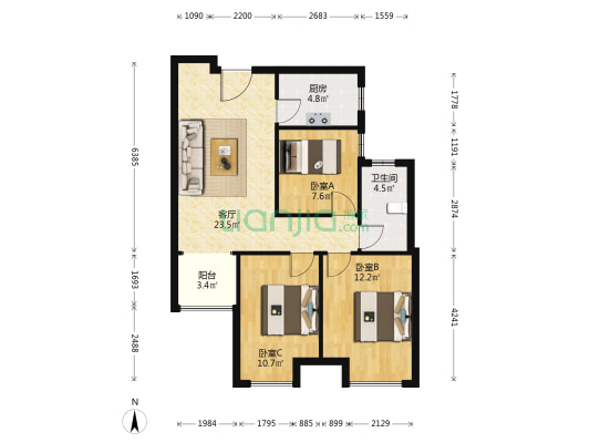 康桥九溪天悦 3室1厅1卫 89平方
