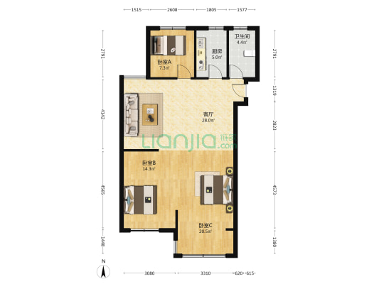 飞龙上观城 3室1厅1卫 116平方