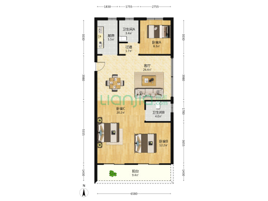 铂翠云邸 3室1厅2卫 112平方