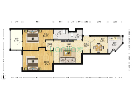 纬六路68-1号 2室2厅2卫 93平方