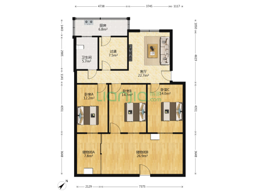 湖北汽车工业公司小区 3室1厅1卫 98平方