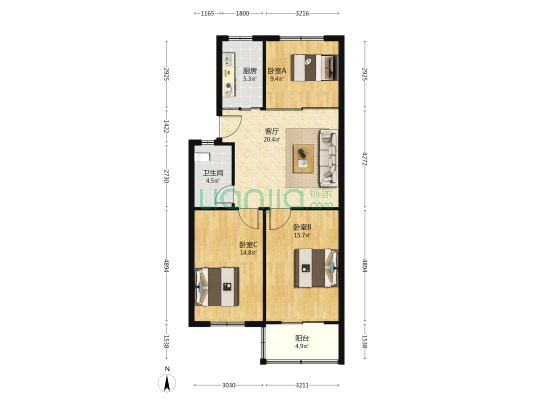新安花苑 3室1厅1卫 92平方