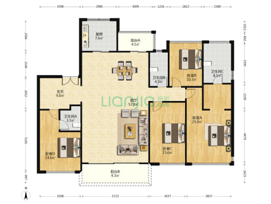 龙湖融信卓越·青云阙 4室1厅3卫 188平方