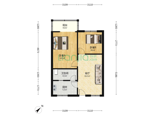 南街107号 2室1厅1卫 67平方