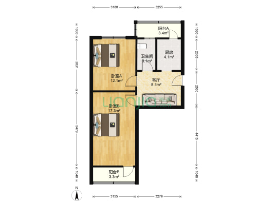 东北三街6号院 2室1厅1卫 58平方