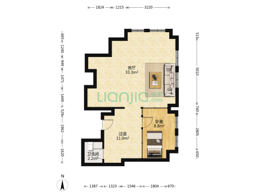 富中大厦 1室1厅1卫 83平方