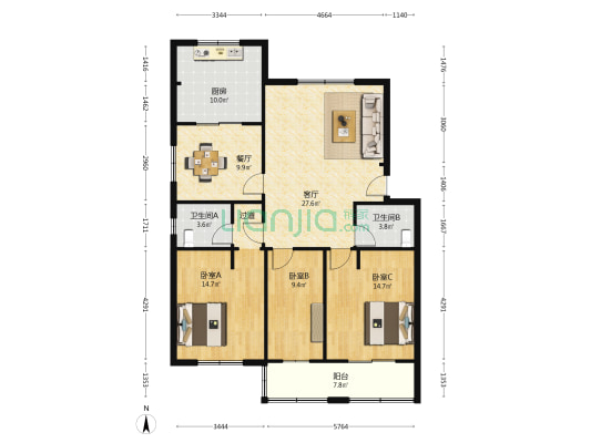 弘润名苑 3室2厅2卫 122平方