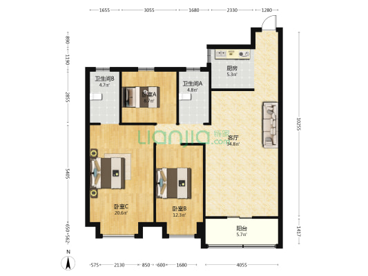 龙城天悦 3室1厅2卫 127平方