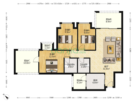 凯茵新城10区日出康城 3室1厅2卫 115平方