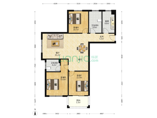 滋江家园 3室1厅2卫 130平方