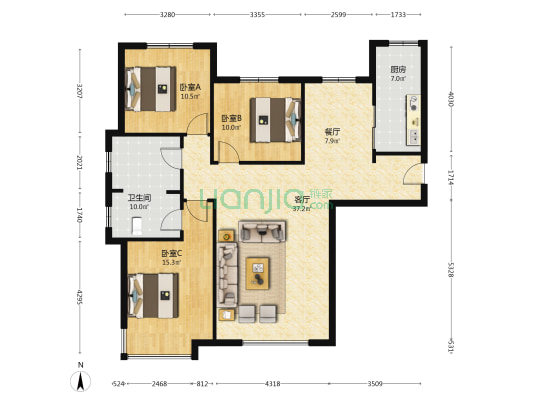 此房满两年，精装修，双卫，中间楼层，视野好-户型图