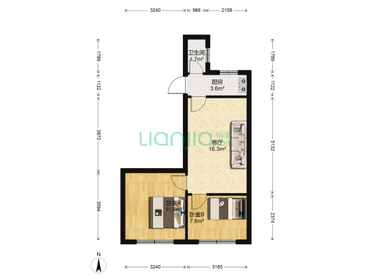 信江中路12-1号 2室1厅1卫 53平方