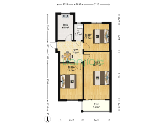 河南省职业技术学院家属院东区 3室1厅1卫 70平方