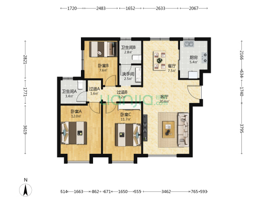 金融街金悦府 3室2厅3卫 117平方