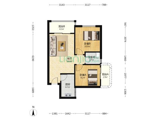 龙城新景 2室1厅1卫 76平方