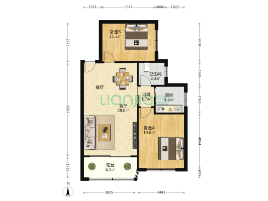 平湖家居 2室1厅1卫 84平方