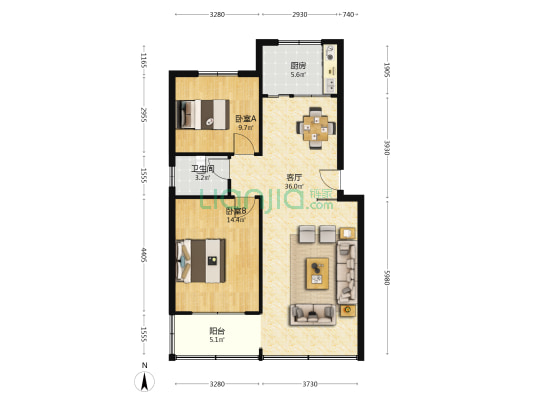 设计院小区 2室1厅1卫 85平方