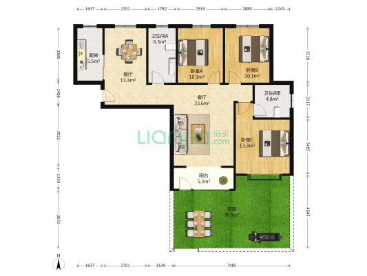 龙吟世家 3室2厅2卫 120平方